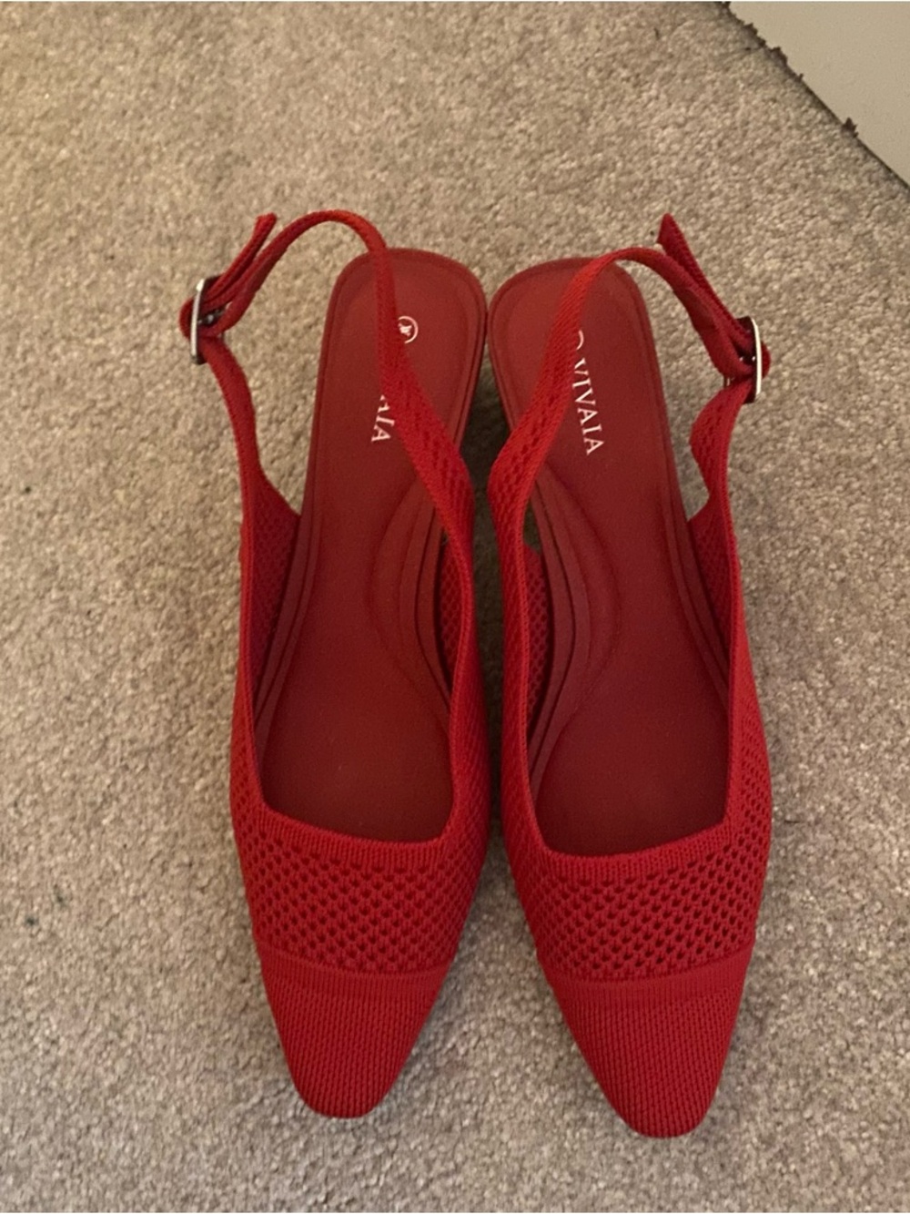 VIVAIA Red Knit Slingback Heels — Pointed Toe Comfort
